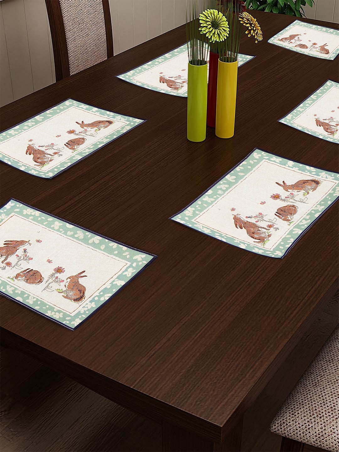 KLOTTHE Set of 6 Off-White & Blue Woven Dining Table Mats