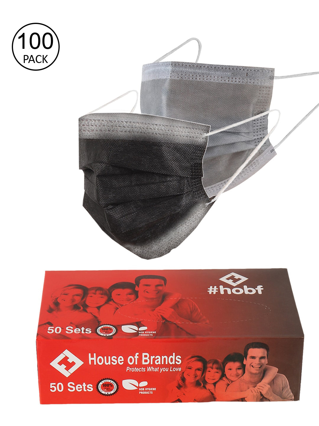 

LONDON FASHION hob Unisex Pack Of 100 Black & Grey 3-Ply Anti-Pollution Surgical Face Mask