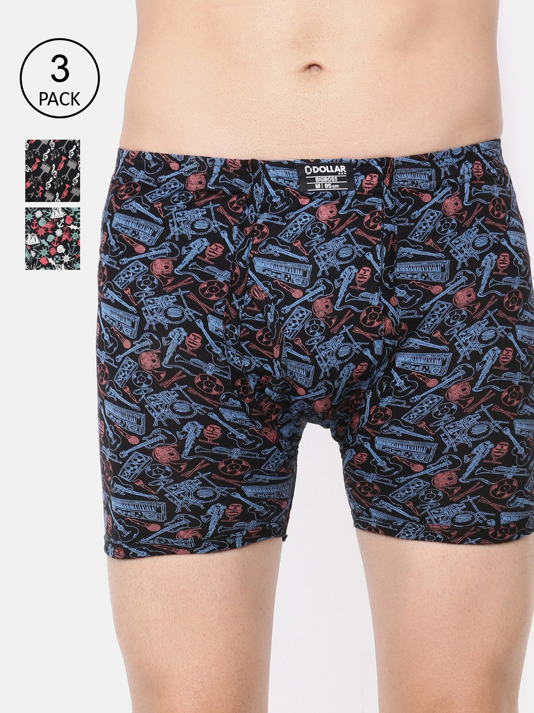 

Dollar Bigboss Men Pack of 3 Assorted Printed Soft Combed Cotton Trunks MDTR-12-PO3-C1