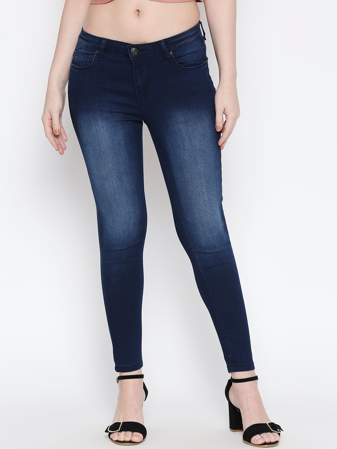 

People Women Blue Skinny Fit Mid-Rise Clean Look Jeans