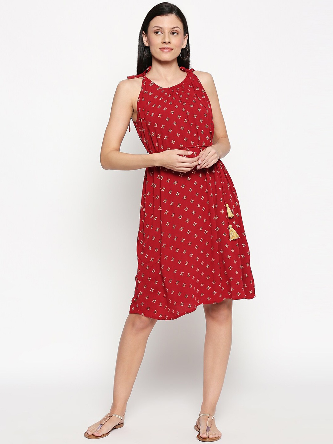

People Women Red Printed A-Line Dress