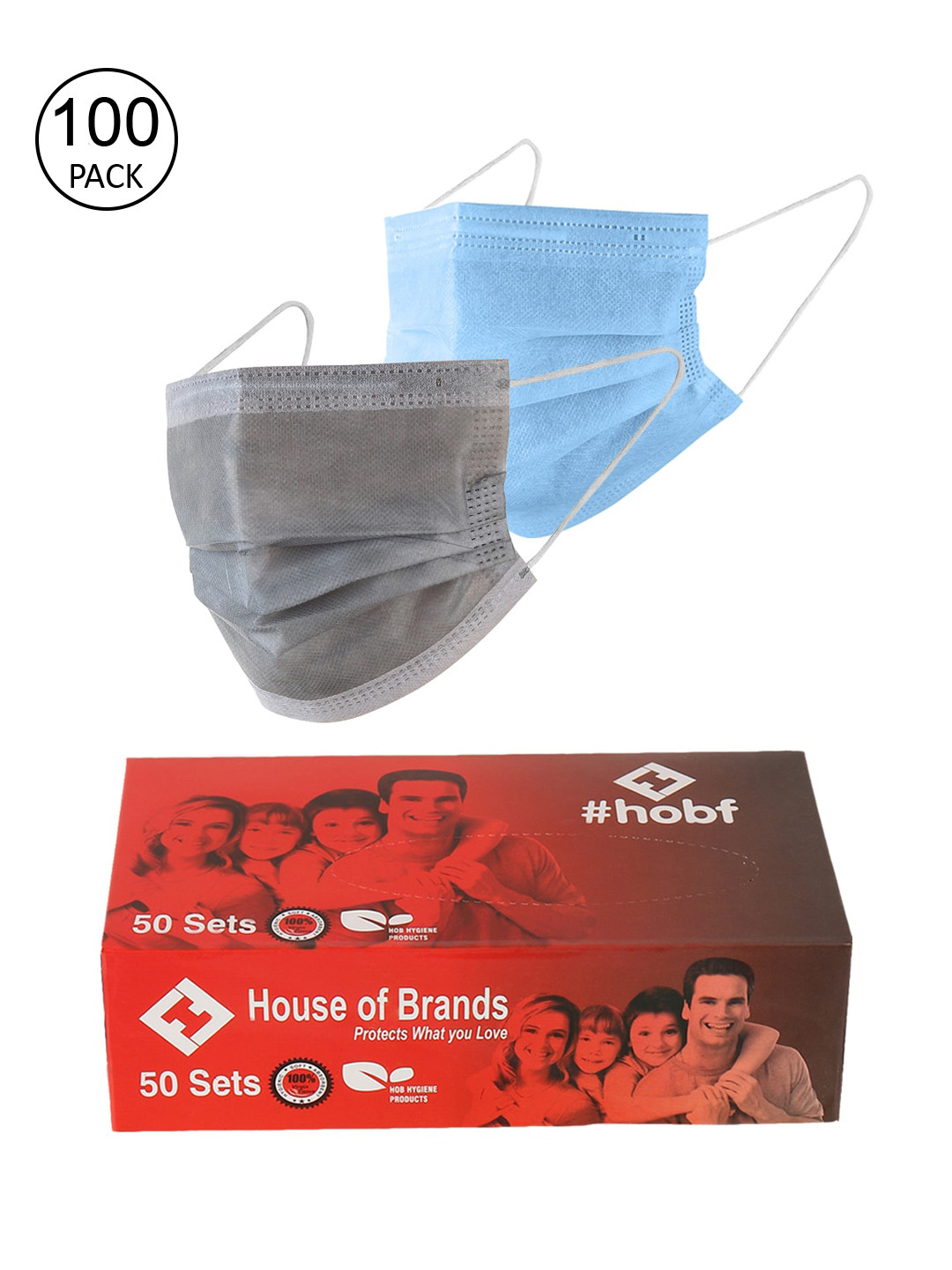 

LONDON FASHION hob Unisex 100 Pcs Disposable 3-Ply Surgical Masks, Blue