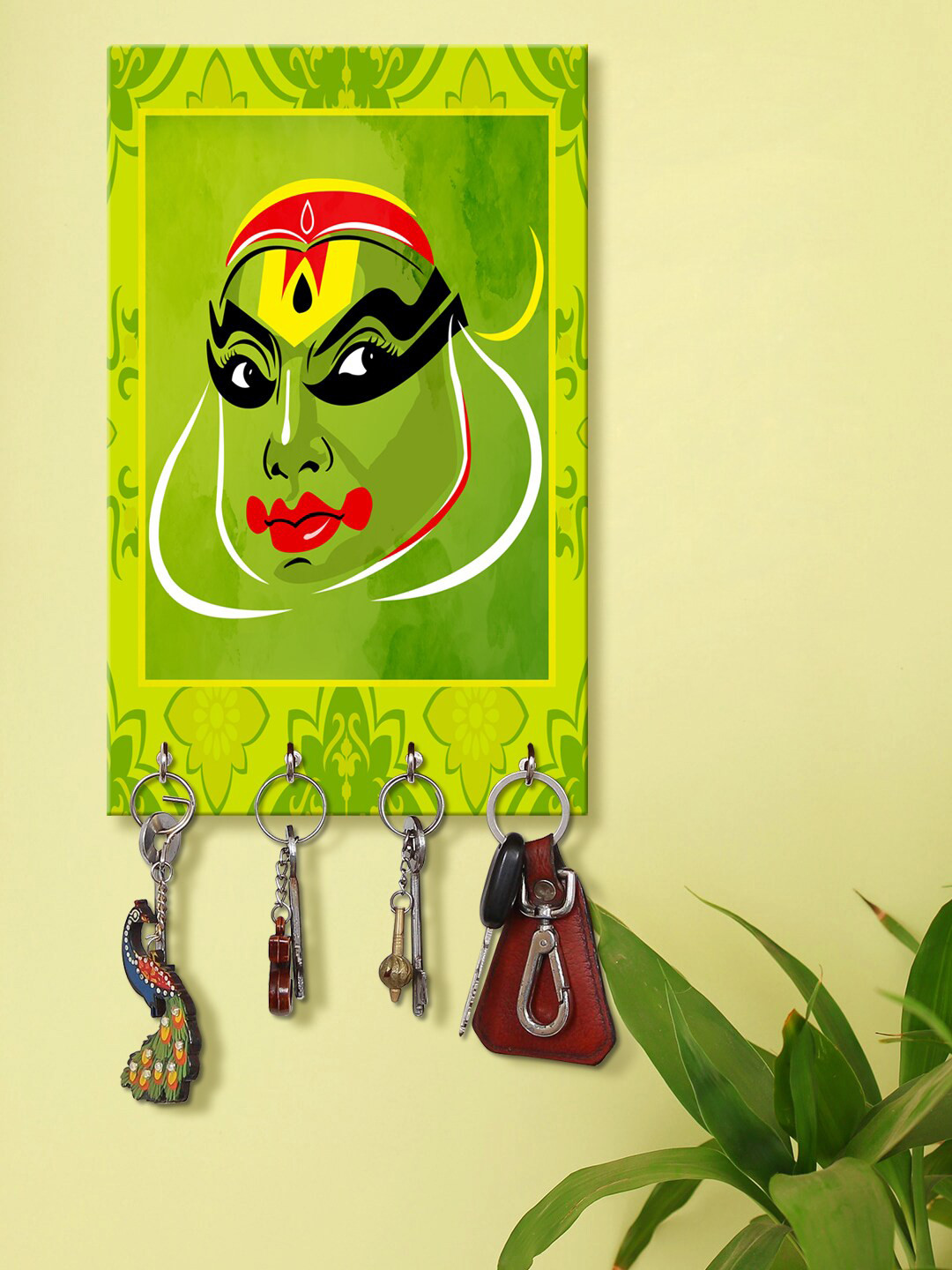 

999Store Yellow & Green Kathakali Face Key Holder