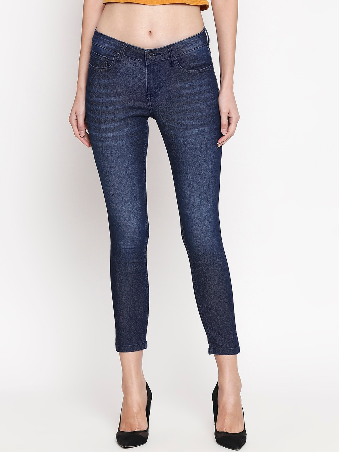 

People Women Navy Blue Slim Fit Mid-Rise Clean Look Jeans