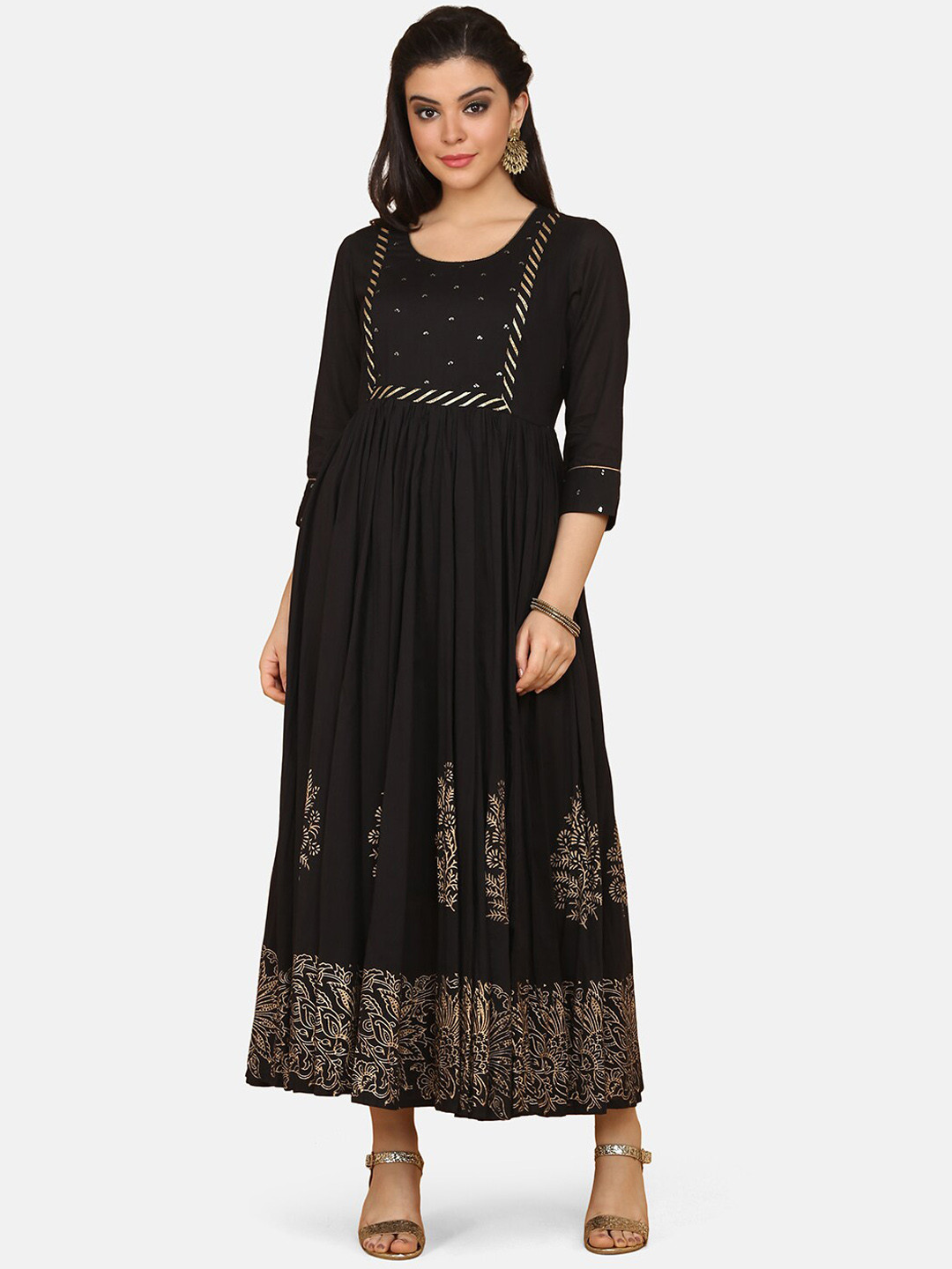 

Saanjh Women Black Yoke Design Anarkali Kurta