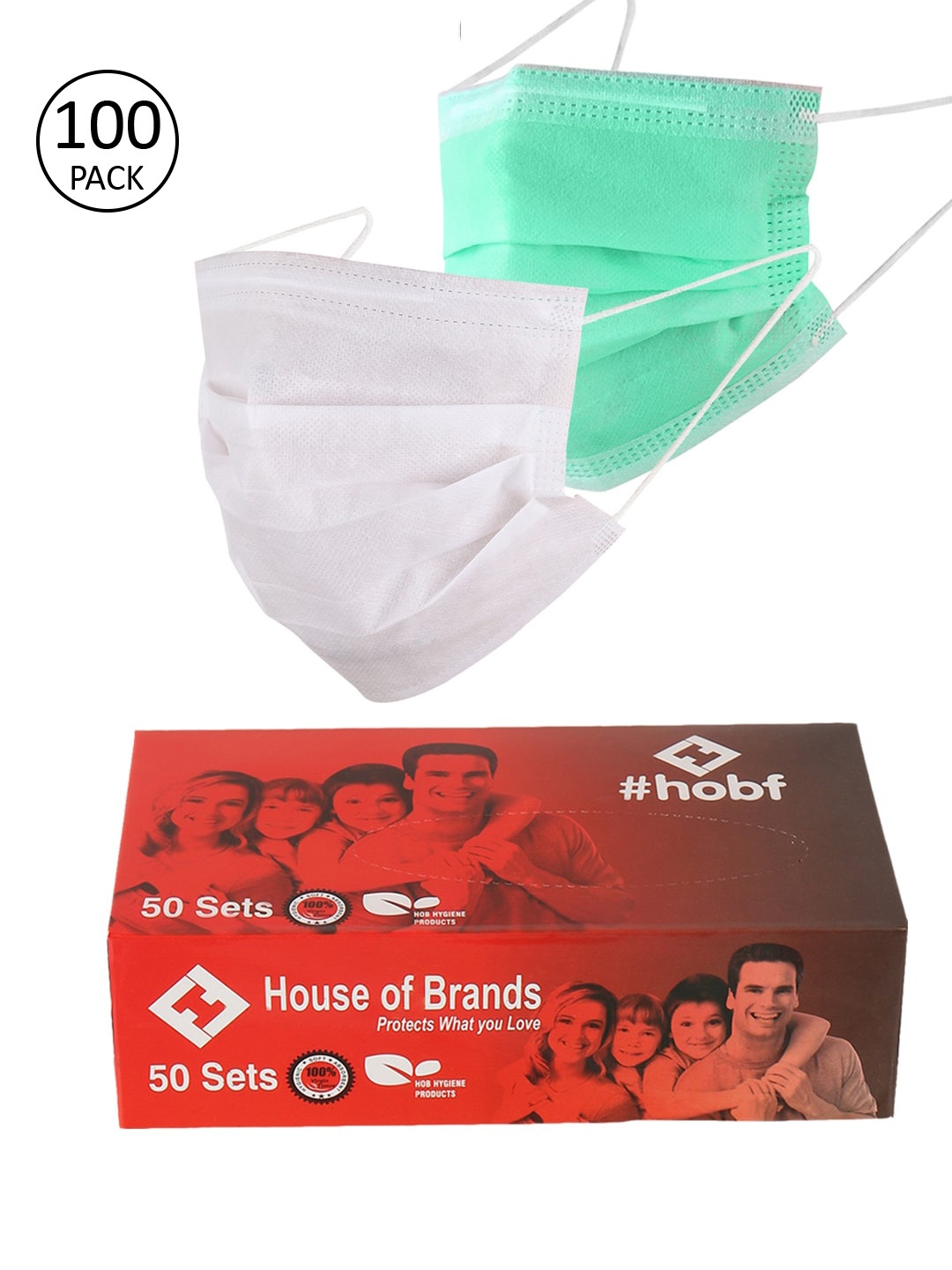 

LONDON FASHION hob Pack Of 100 3-Ply Ultrasonic Non-Returnable Anti-Pollution Outdoor Mask With Nose-Pin, Green