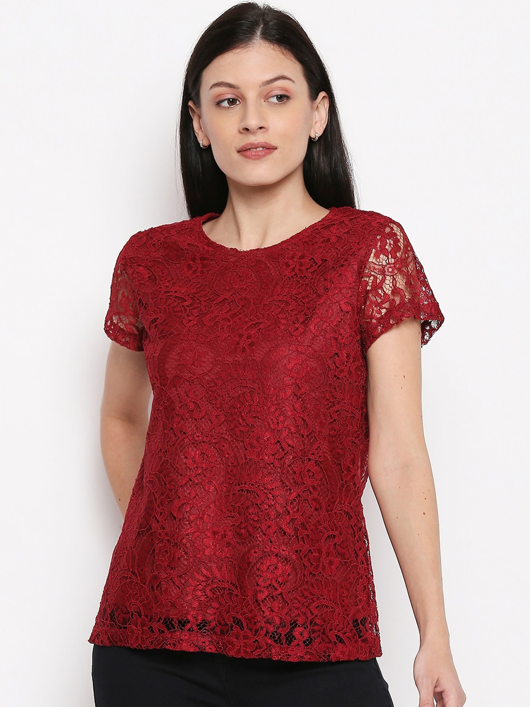 

Honey by Pantaloons Women Maroon Self Design Top