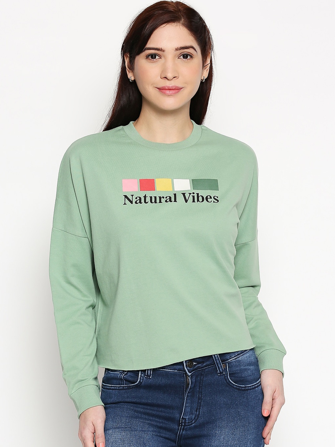 

Honey by Pantaloons Women Green Printed Cotton Sweatshirt