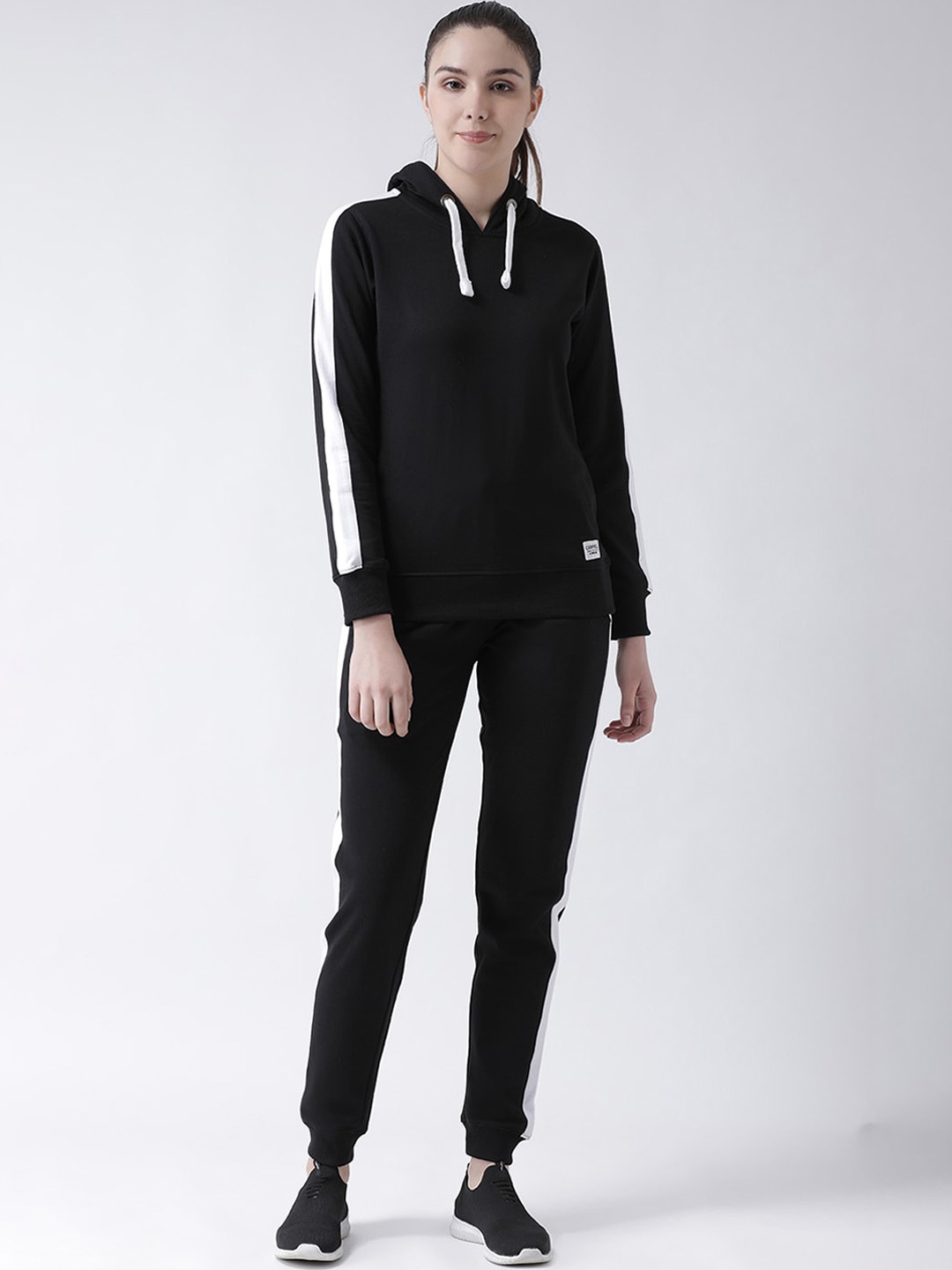 

GRIFFEL Women Black & White Solid Tracksuit