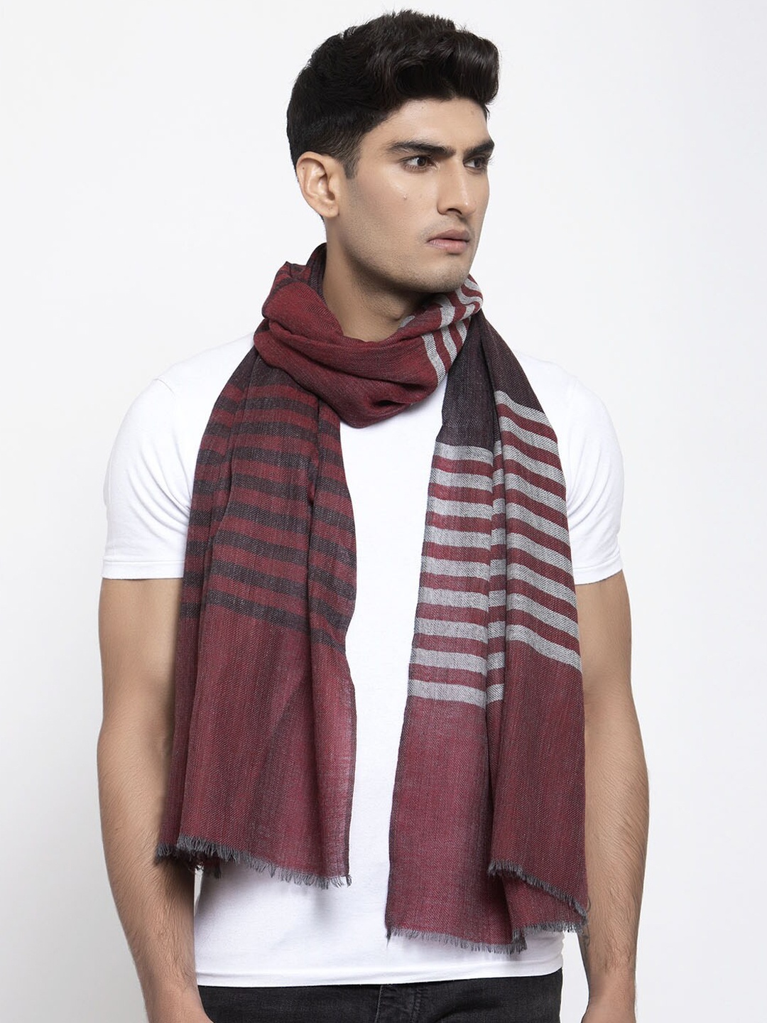 

Calvadoss Men Brown & Maroon Printed Sustainable Long-Fit Muffler