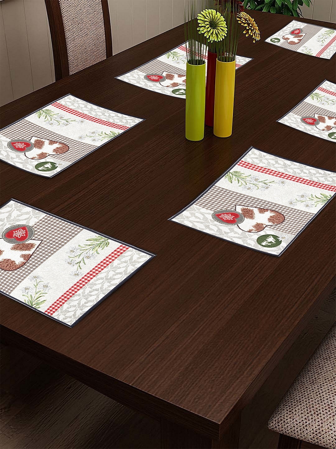 

KLOTTHE Set Of 6 White & Red Woven Dining Table Mats