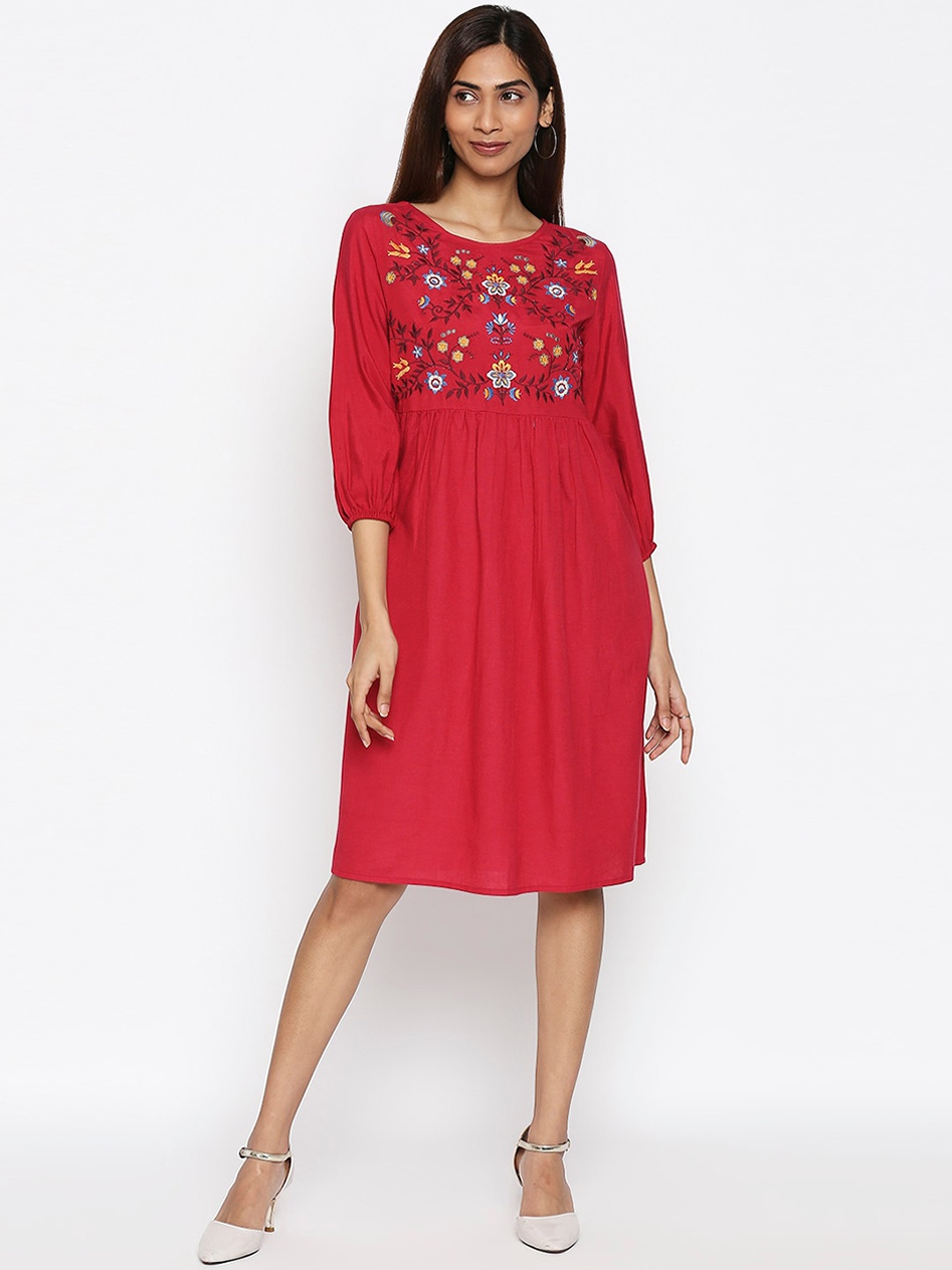 

People Women Pink Embellished Fit and Flare Dress