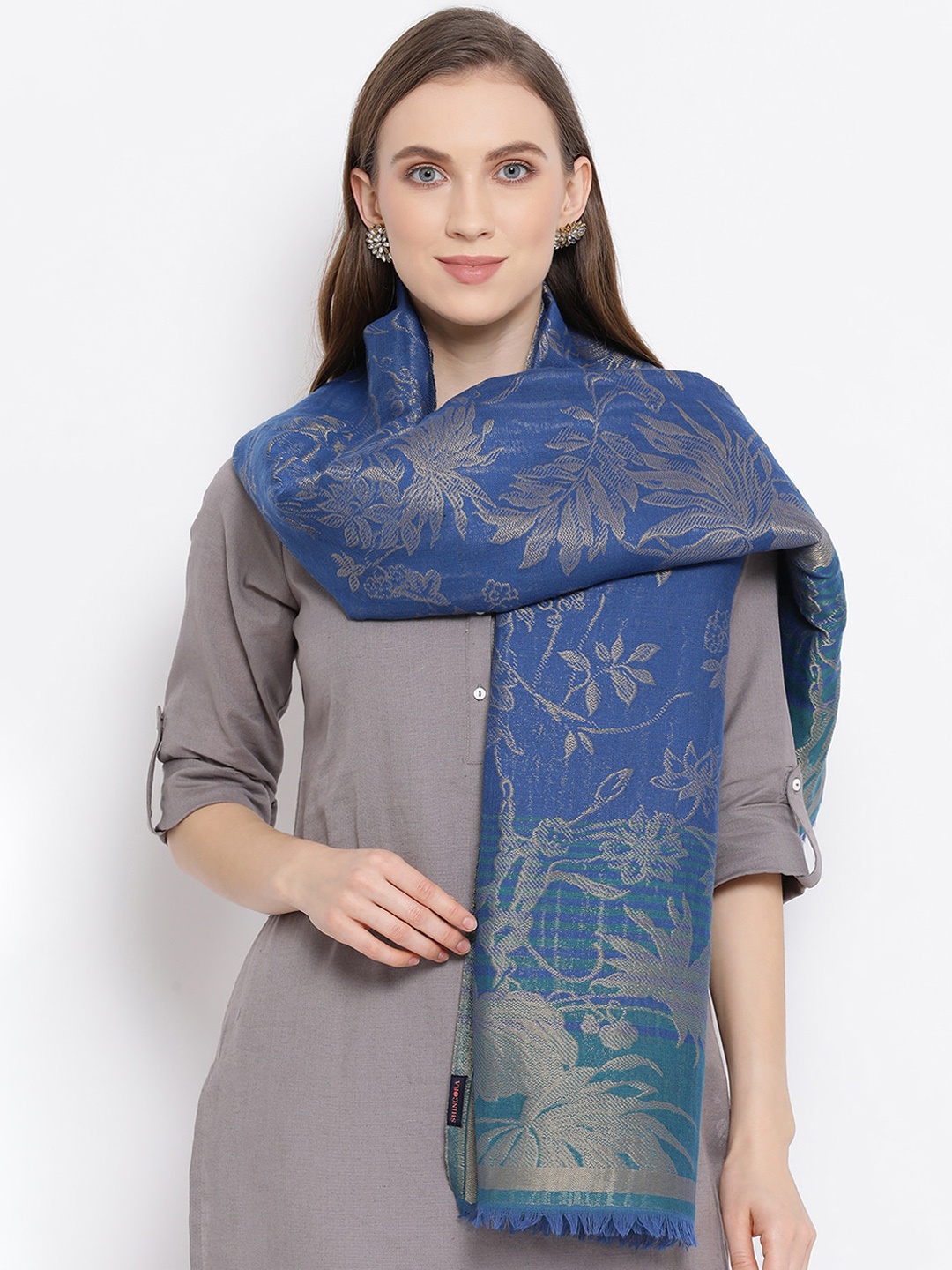 

SHINGORA Women Blue & Gold-Coloured Woven Design Stole