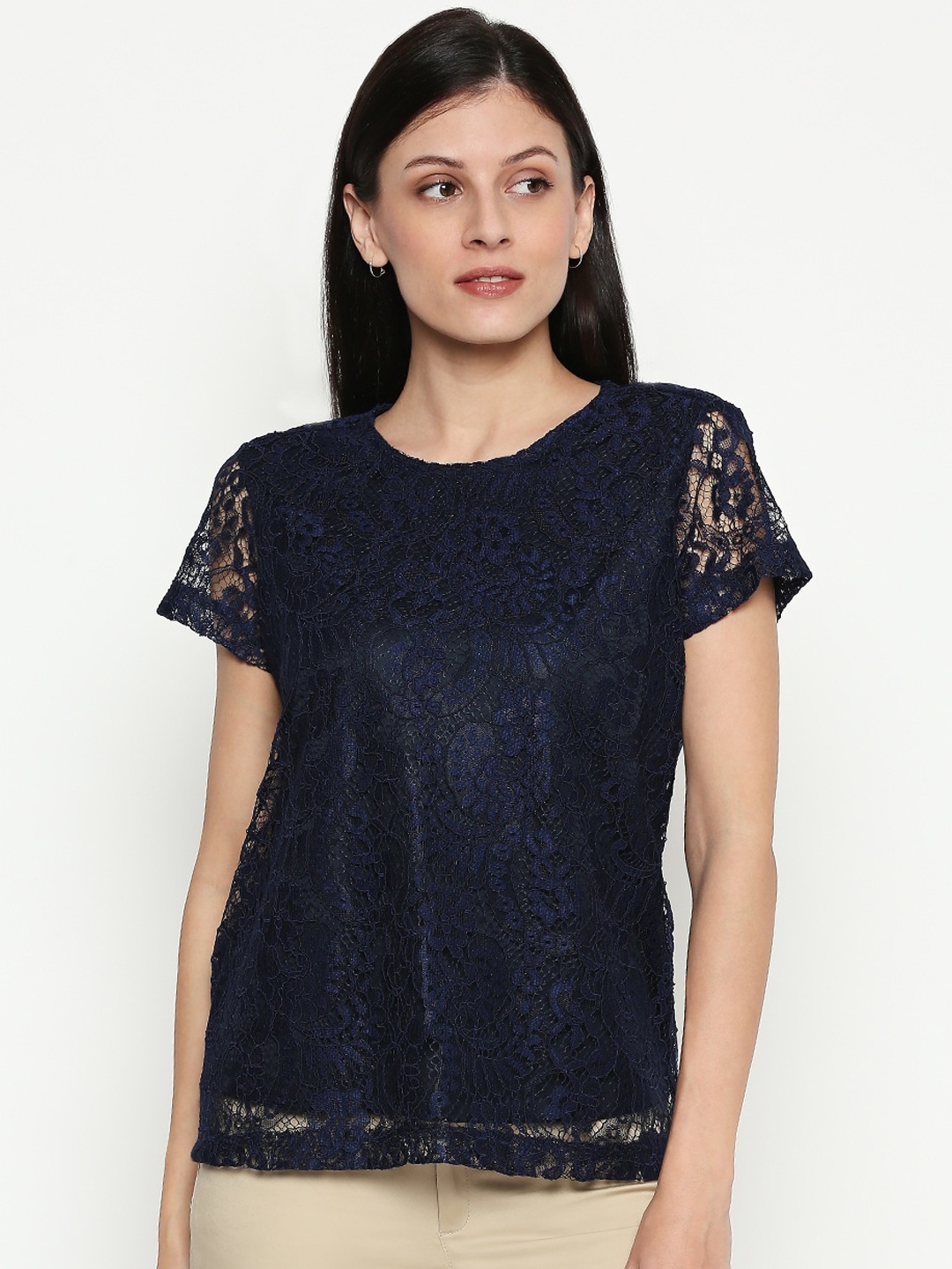 

Honey by Pantaloons Women Navy Blue Self Design Top