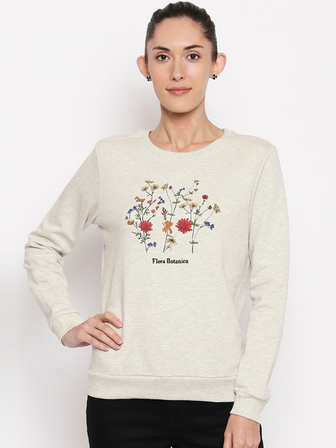 

Honey by Pantaloons Women Grey Melange Printed Cotton Sweatshirt