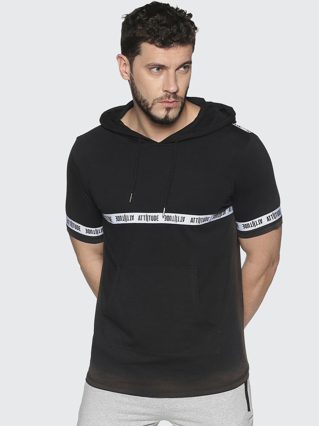 

ATTIITUDE Men Black Printed Hood Slim Fit T-shirt