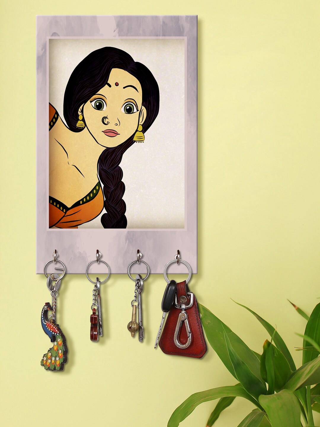999Store Grey & Black Lady Face Printed Wooden Key Holder