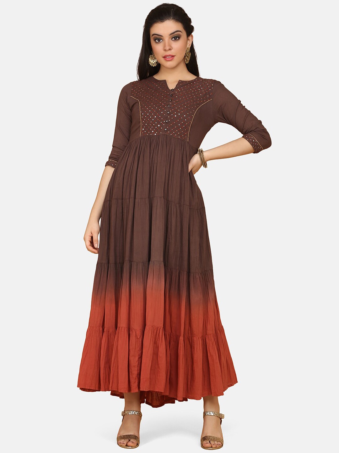 

Saanjh Women Brown & Rust Embellished Anarkali Kurta