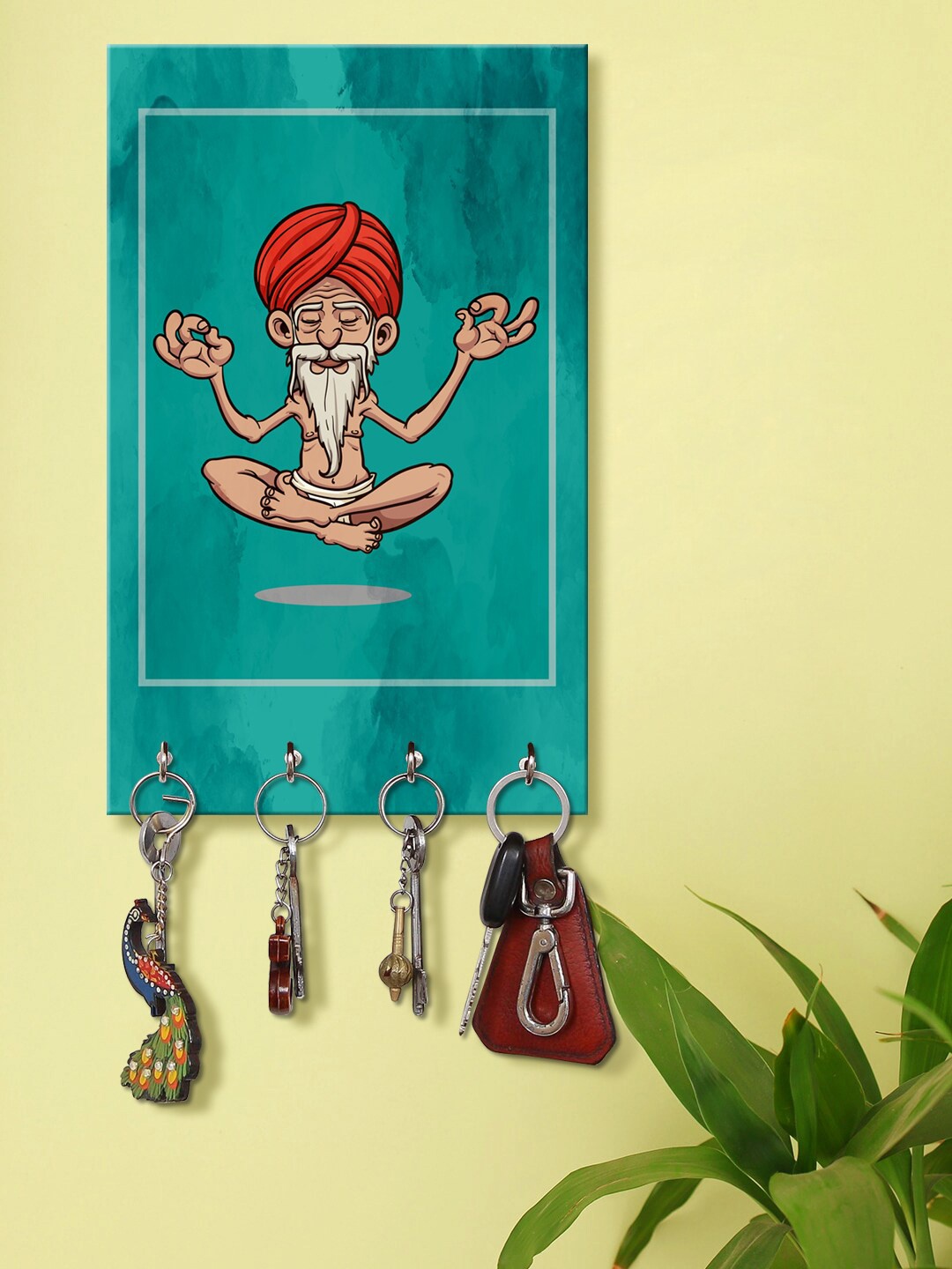 

999Store Blue & Red Yoga Dadu Pattern Wooden Keyholder