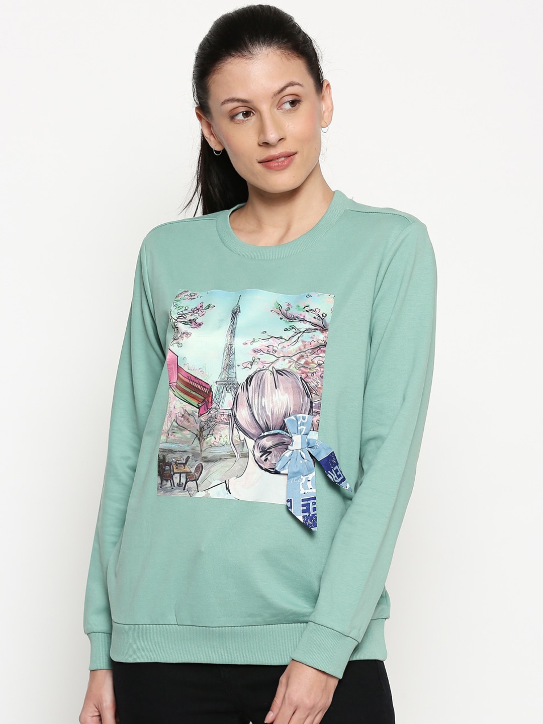 

Honey by Pantaloons Women Pastel Green Printed Sweatshirt