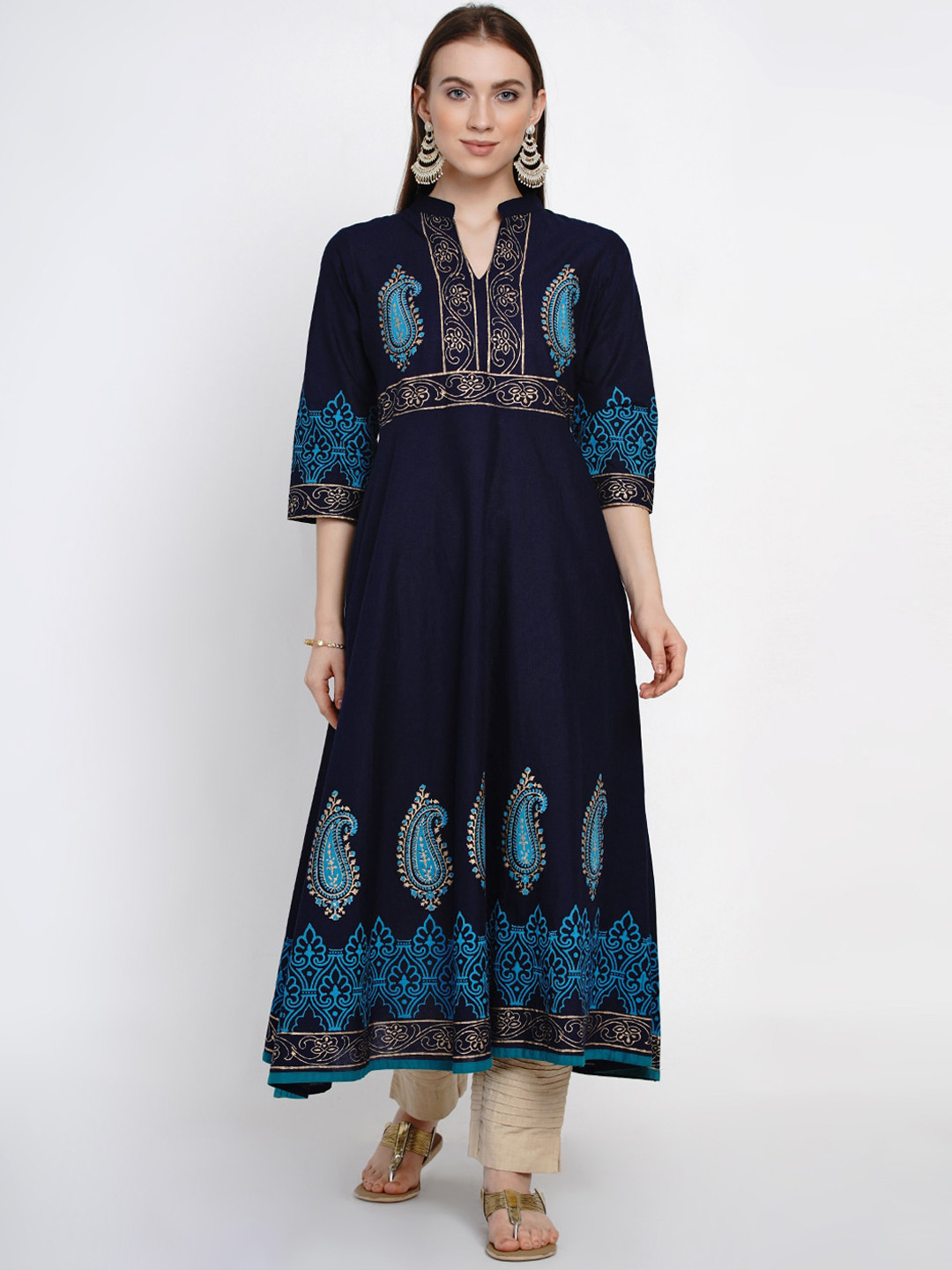 

Akshatani Women Navy Blue Printed Anarkali Kurta