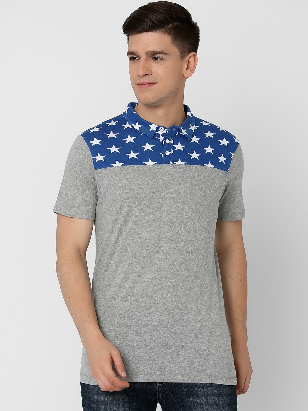 

MARCA Disati Men Grey Melange Printed Cotton Round Neck Pure Cotton T-shirt