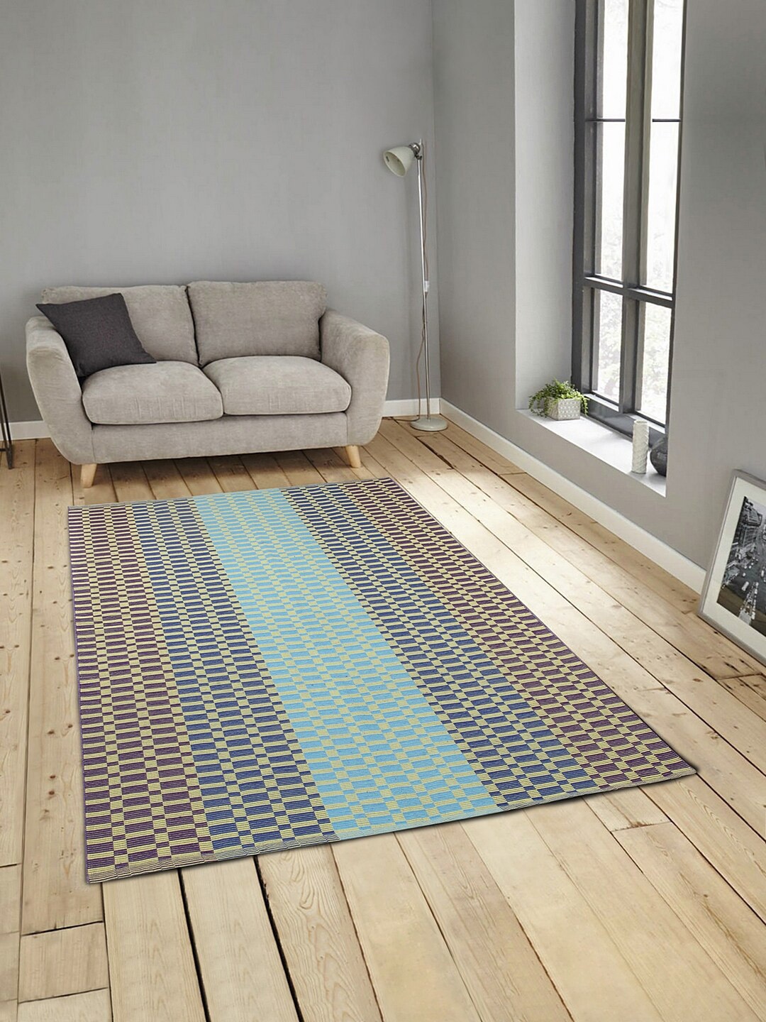 

KLOTTHE Blue & Yellow Striped Anti-Skid Dhurrie