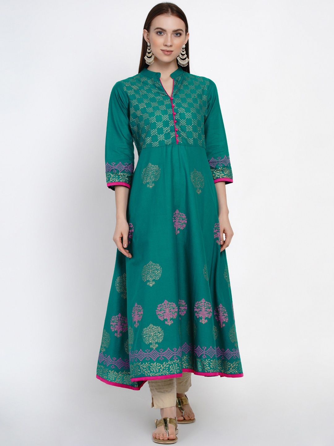 

Akshatani Women Green Printed Anarkali Kurta