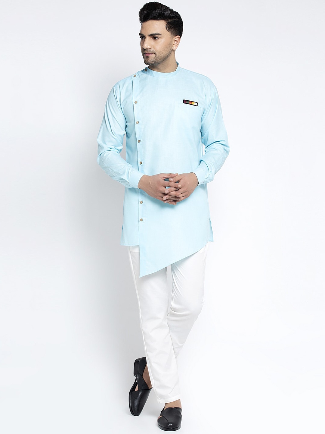 

Benstoke Men Blue Solid Kurta with Pyjamas