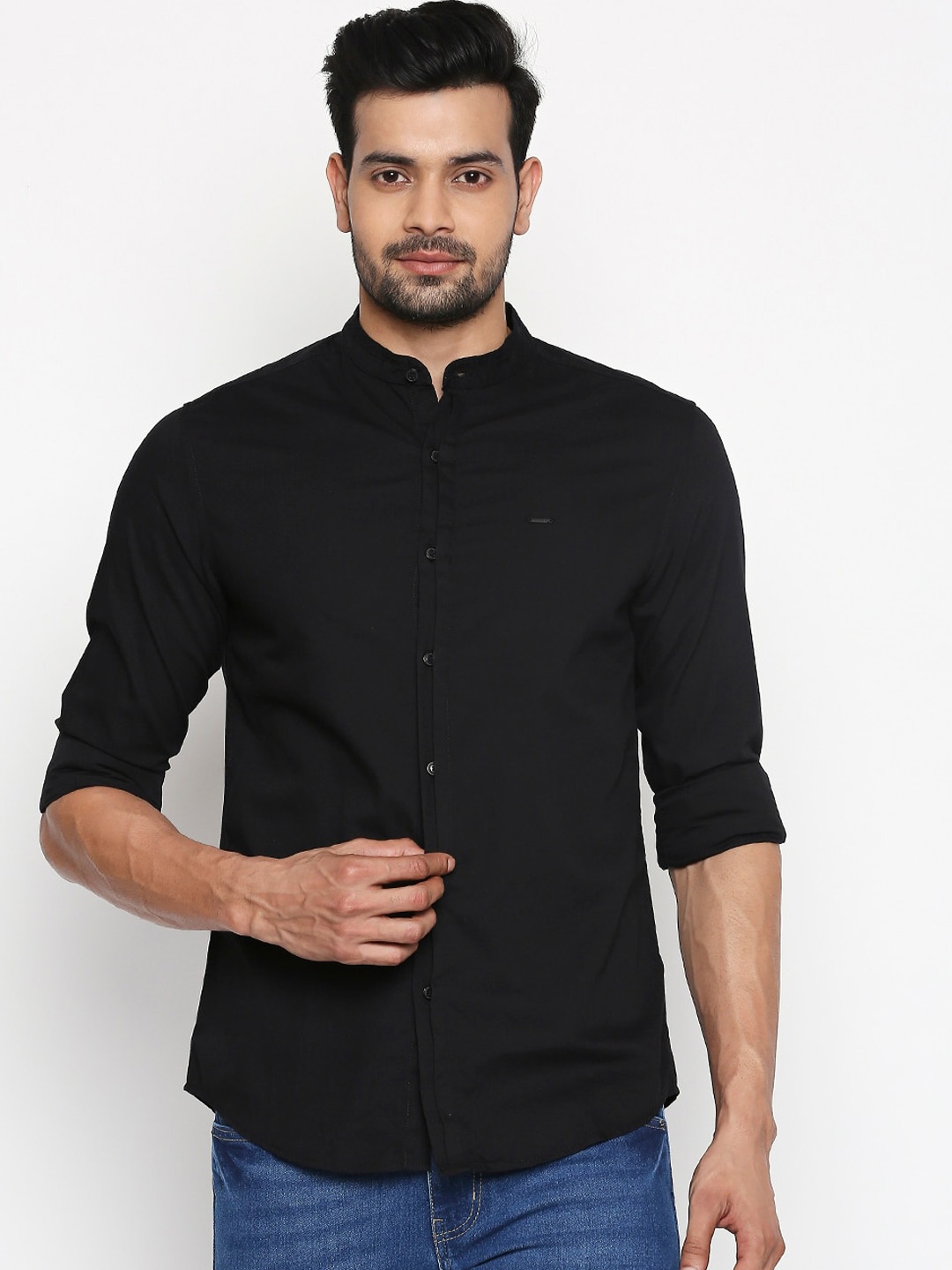 

People Men Black Slim Fit Solid Casual Shirt
