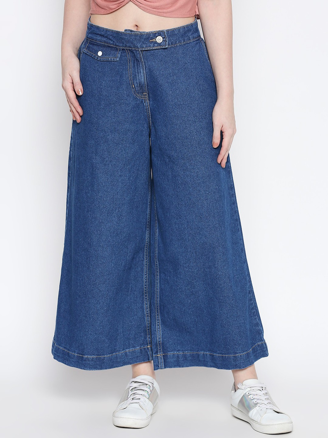 

People Women Blue Flared Fit High-Rise Clean Look Jeans