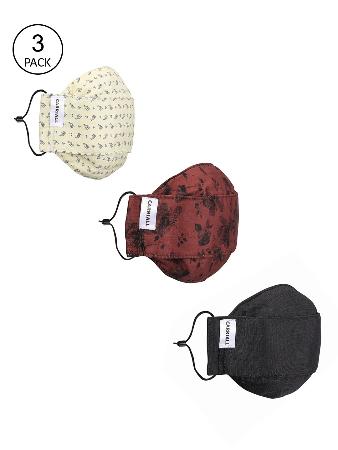 

CARRIALL Unisex Pack Of 3 Assorted 3-Ply Reusable Cloth Mask