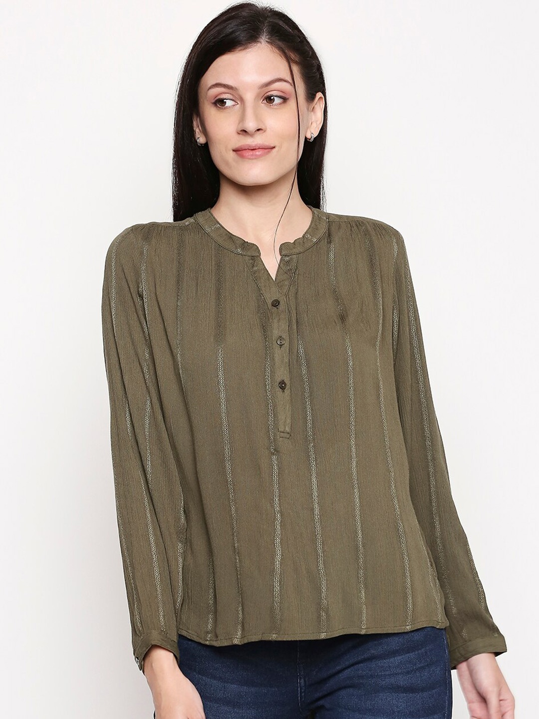 

Honey by Pantaloons Women Olive Green & Beige Self-Design Tunic