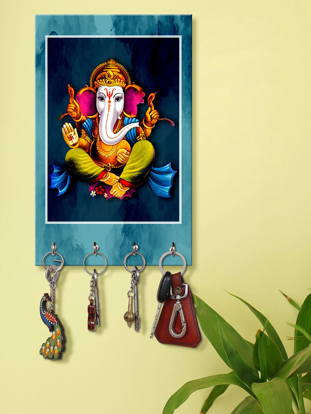 

999Store Blue & Green Decorative Ganesha Pattern Wall Hanging Key Holder