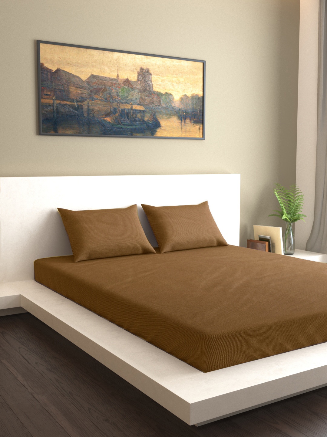 

Mark Home Brown Solid 200 TC Cotton Double King Bedsheet With 2 Pillow Covers