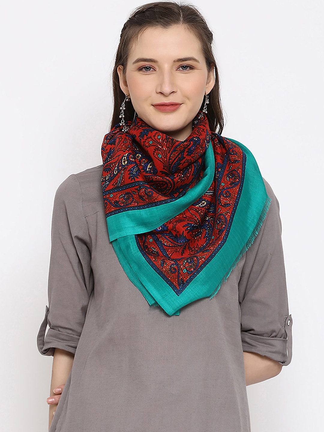 

SHINGORA Women Red & Blue Printed Woolen Stole