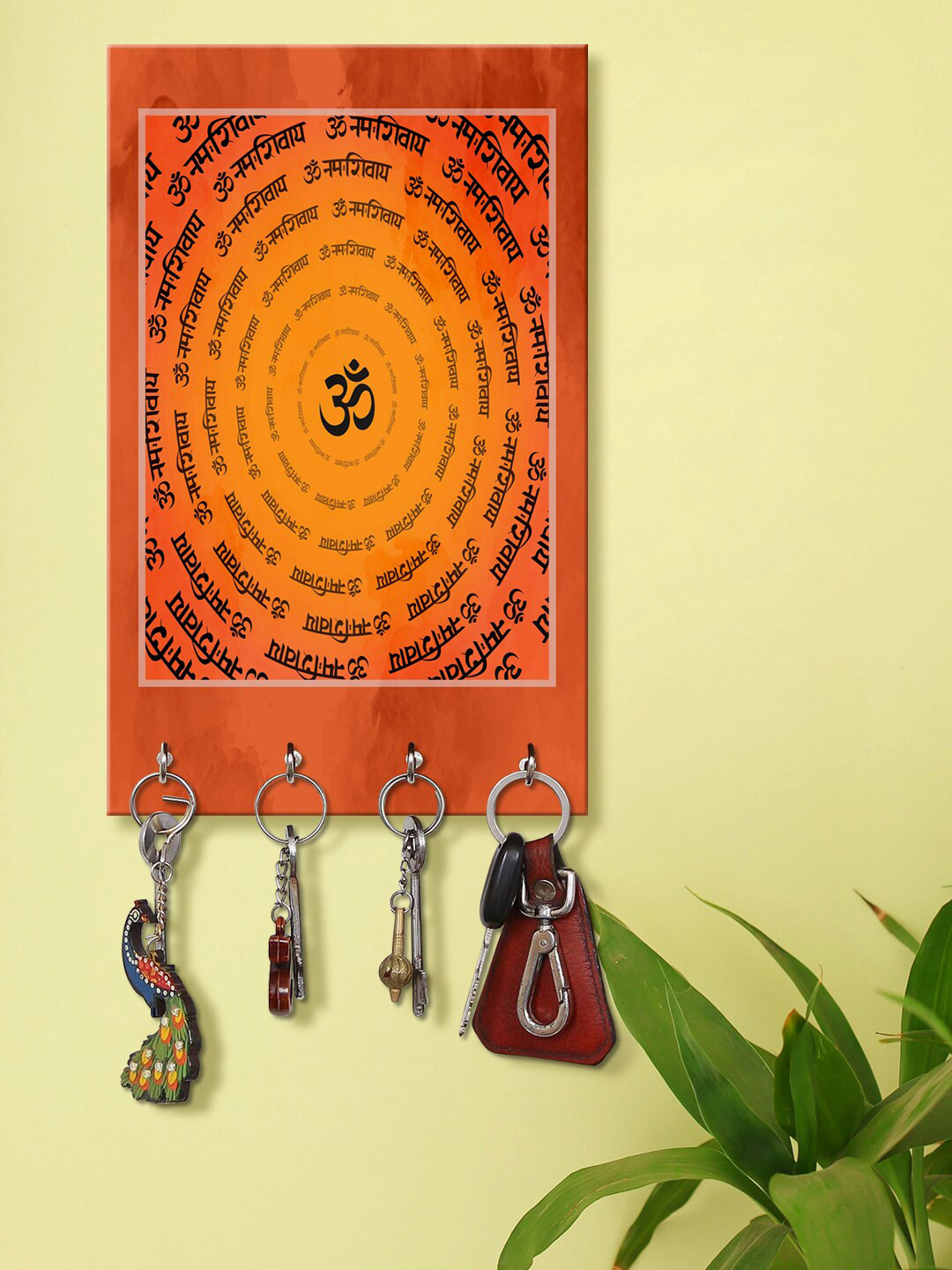 

999Store Orange & Black Om Namah Shivay Mantra Wall Hanging Key Holder