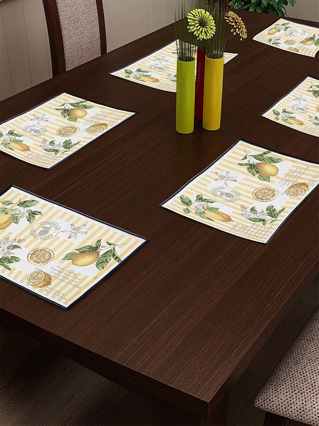 

KLOTTHE Set Of 6 White & Yellow Printed Woven Dining Table Mats