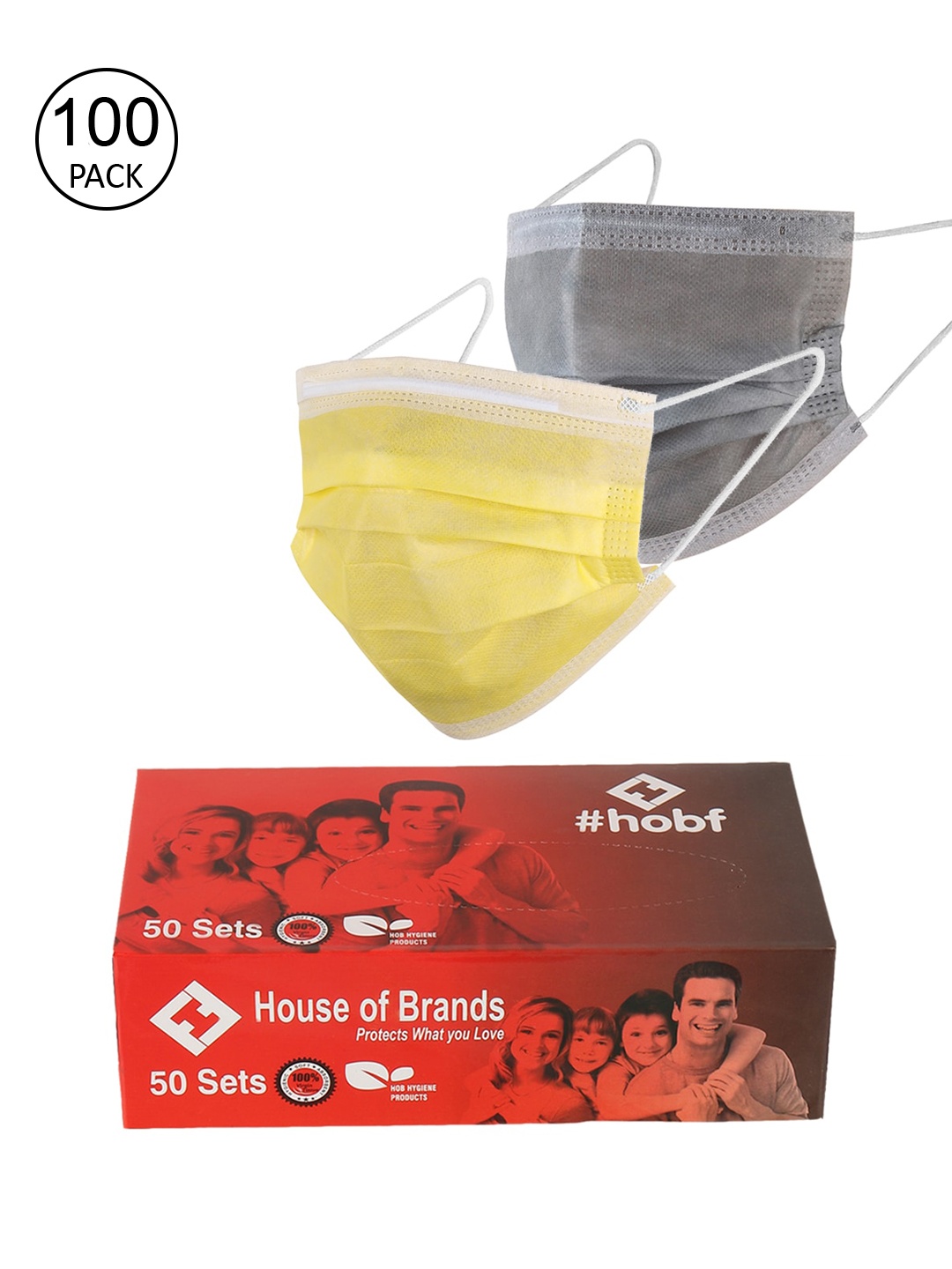 

LONDON FASHION hob Unisex Pack of 100 3-Ply Disposable Masks, Grey