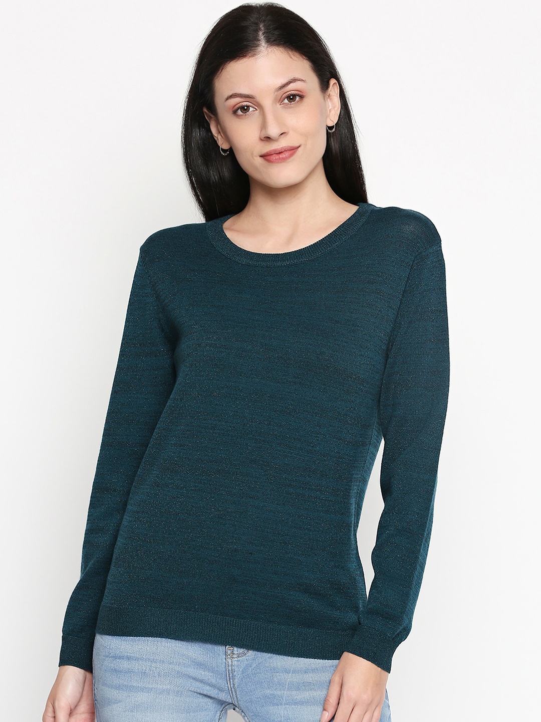 

Honey by Pantaloons Women Teal Green Self-Design Pullover Sweater