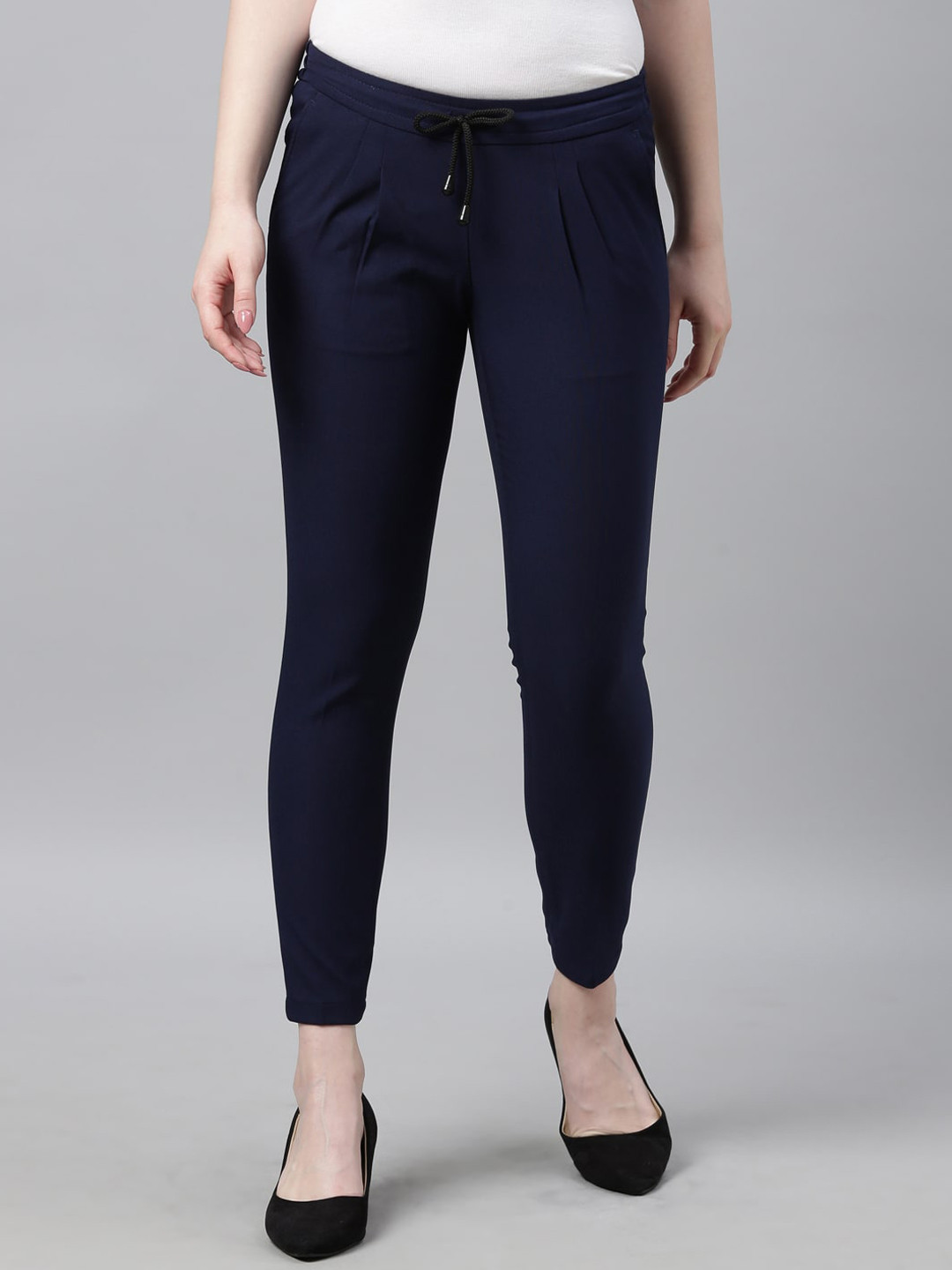 

Park Avenue Woman Women Navy Blue Regular Fit Solid Regular Trousers