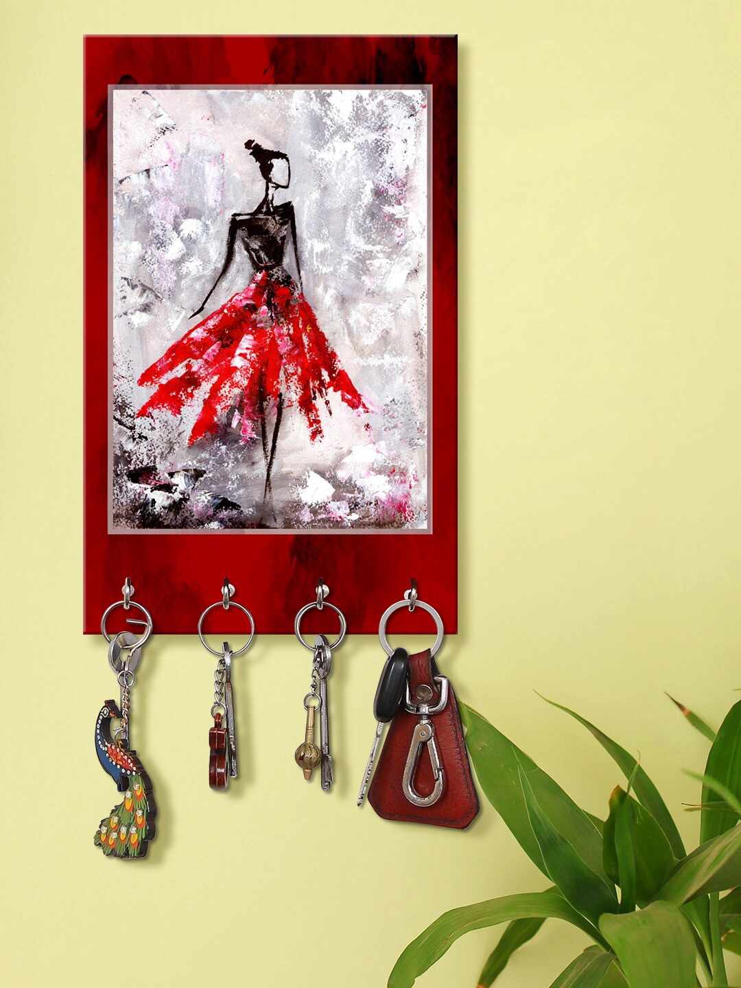 

999Store Red & Grey Lady Printed Wall Hanging Key Holder