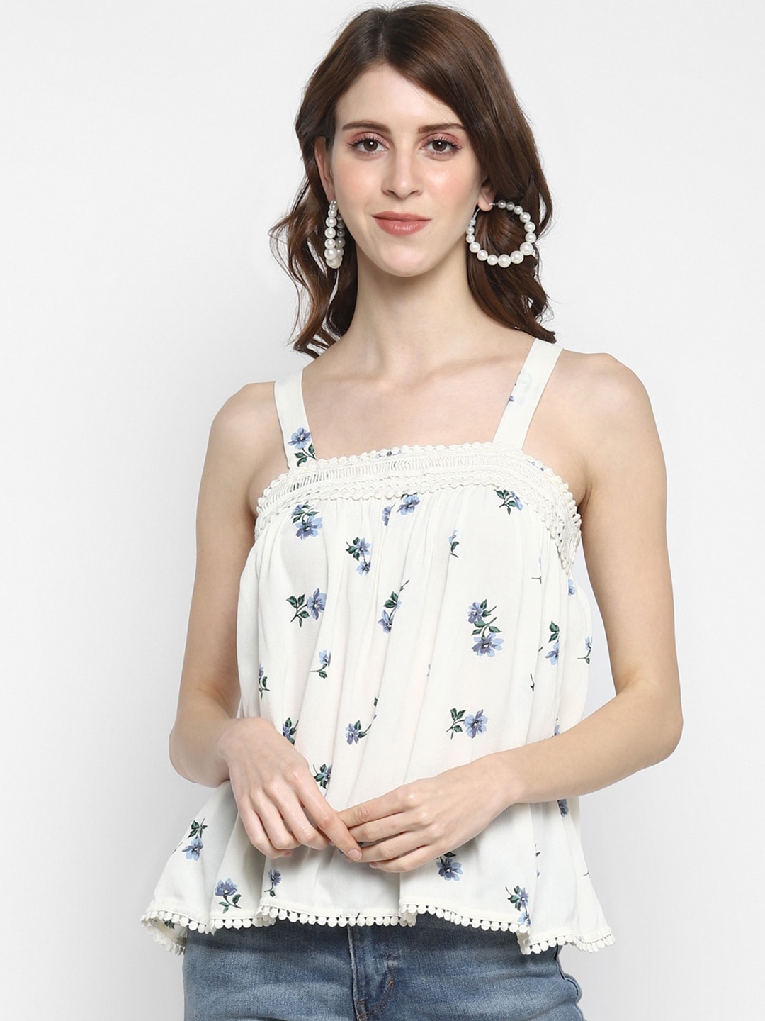 

Taurus Women Off-White Floral Printed A-Line Top