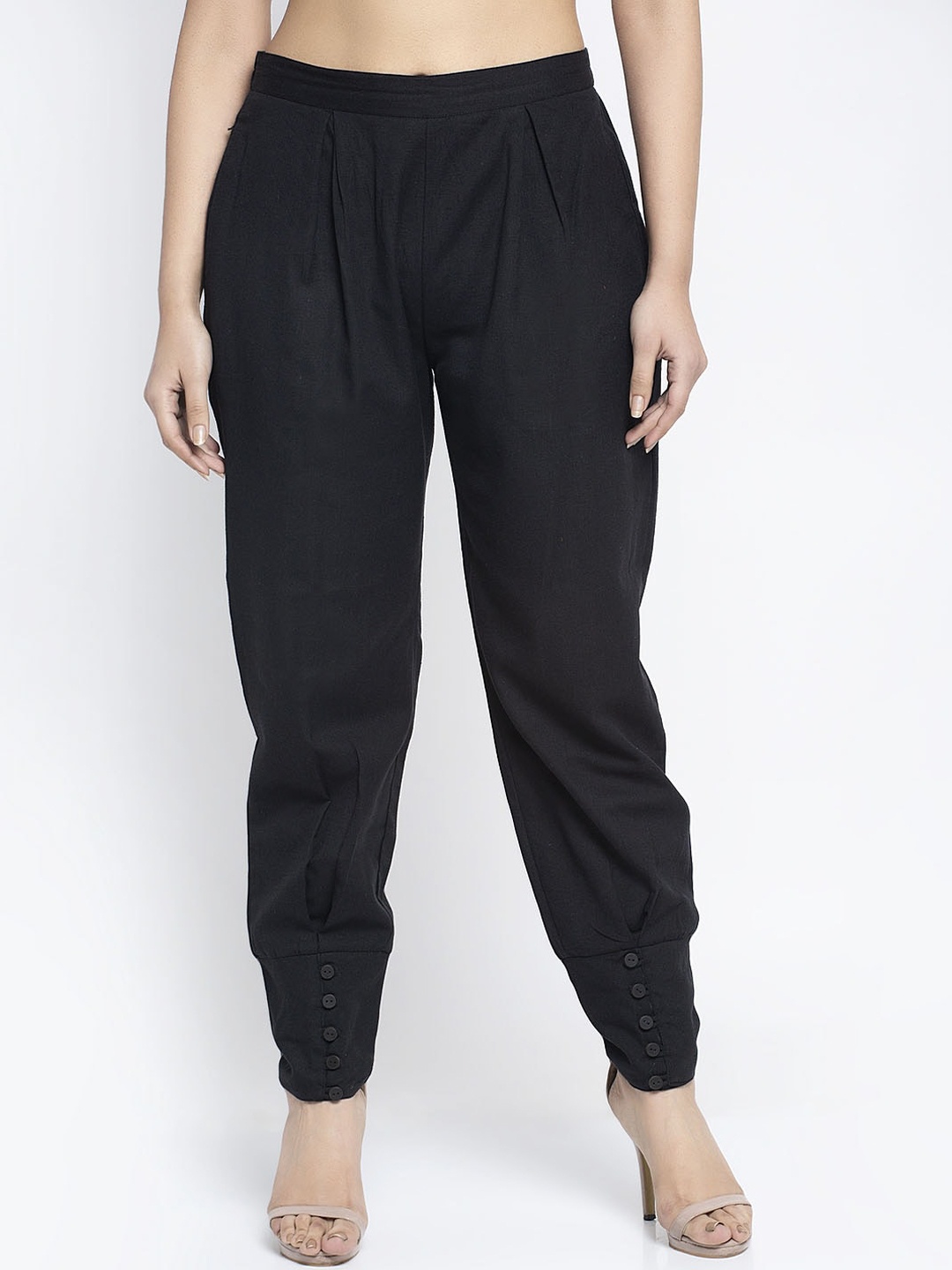 

Aujjessa Women Black Regular Fit Solid Cigarette Trousers