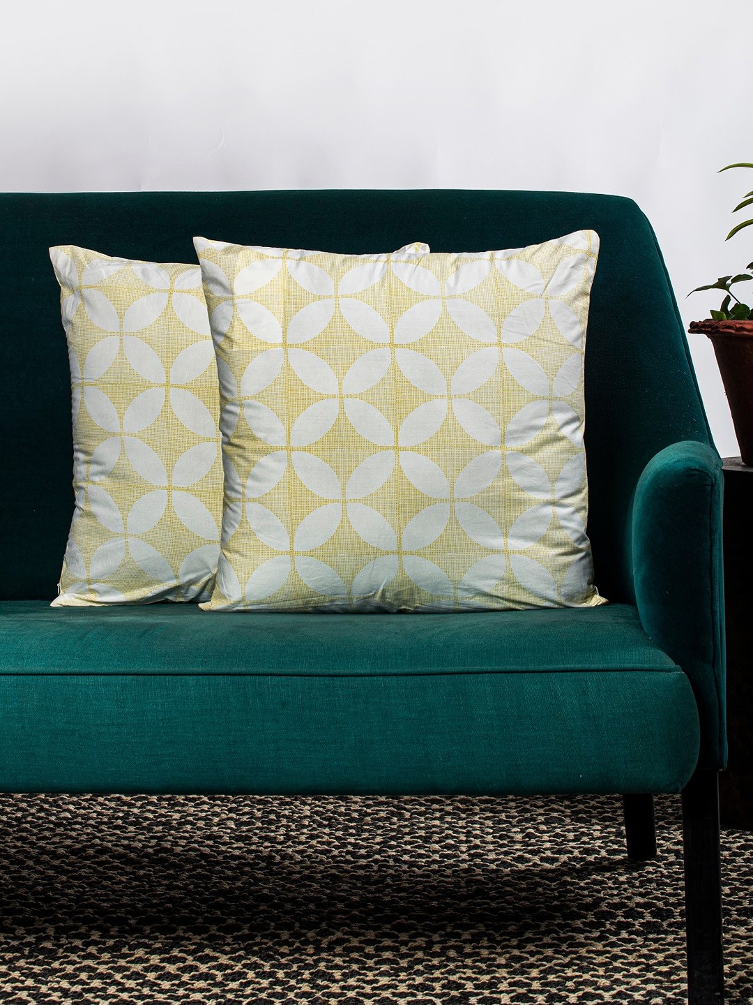 

Contrast Living Set Of 2 Yellow & White Printed Square Cushion Cover