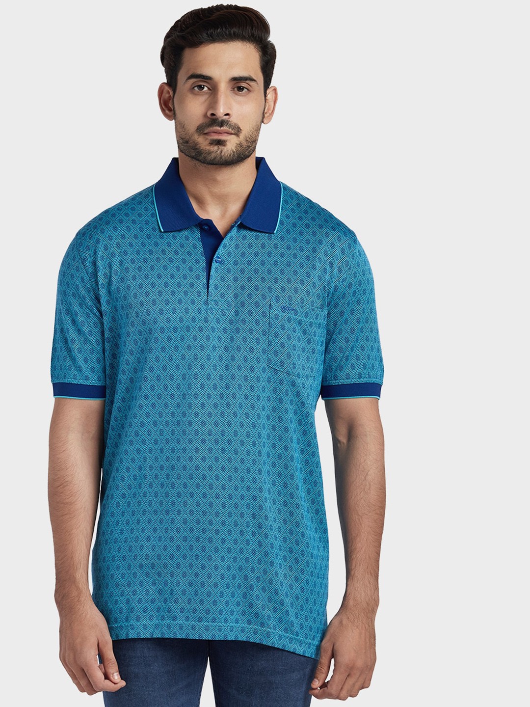 

ColorPlus Men Blue Printed Polo Collar T-shirt
