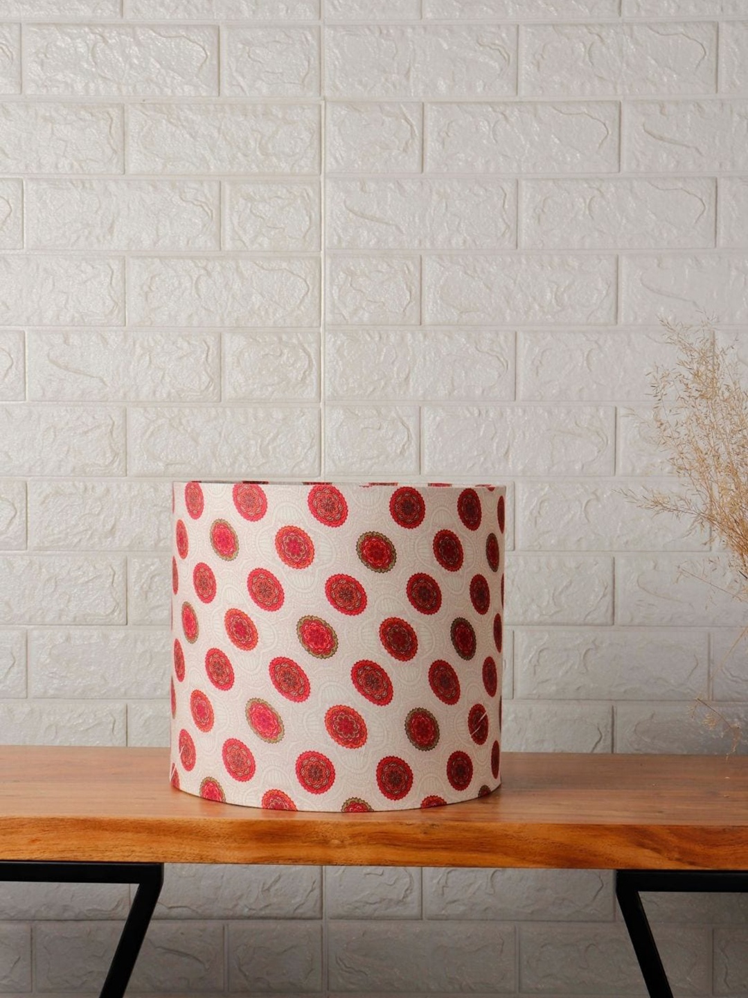 Grated Ginger Red & White Printed Cylindrical Shaped Lamp Shade