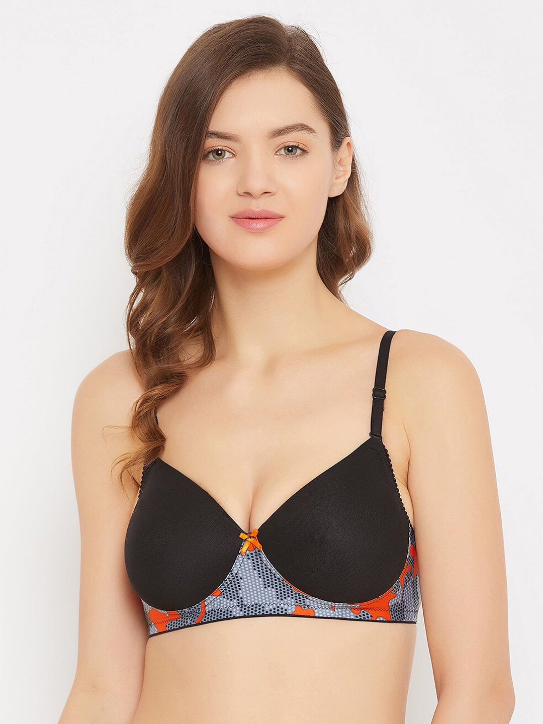 

Clovia Women Black & Grey Printed Non-Wired Lightly-Padded T-Shirt Bra BR1897J13