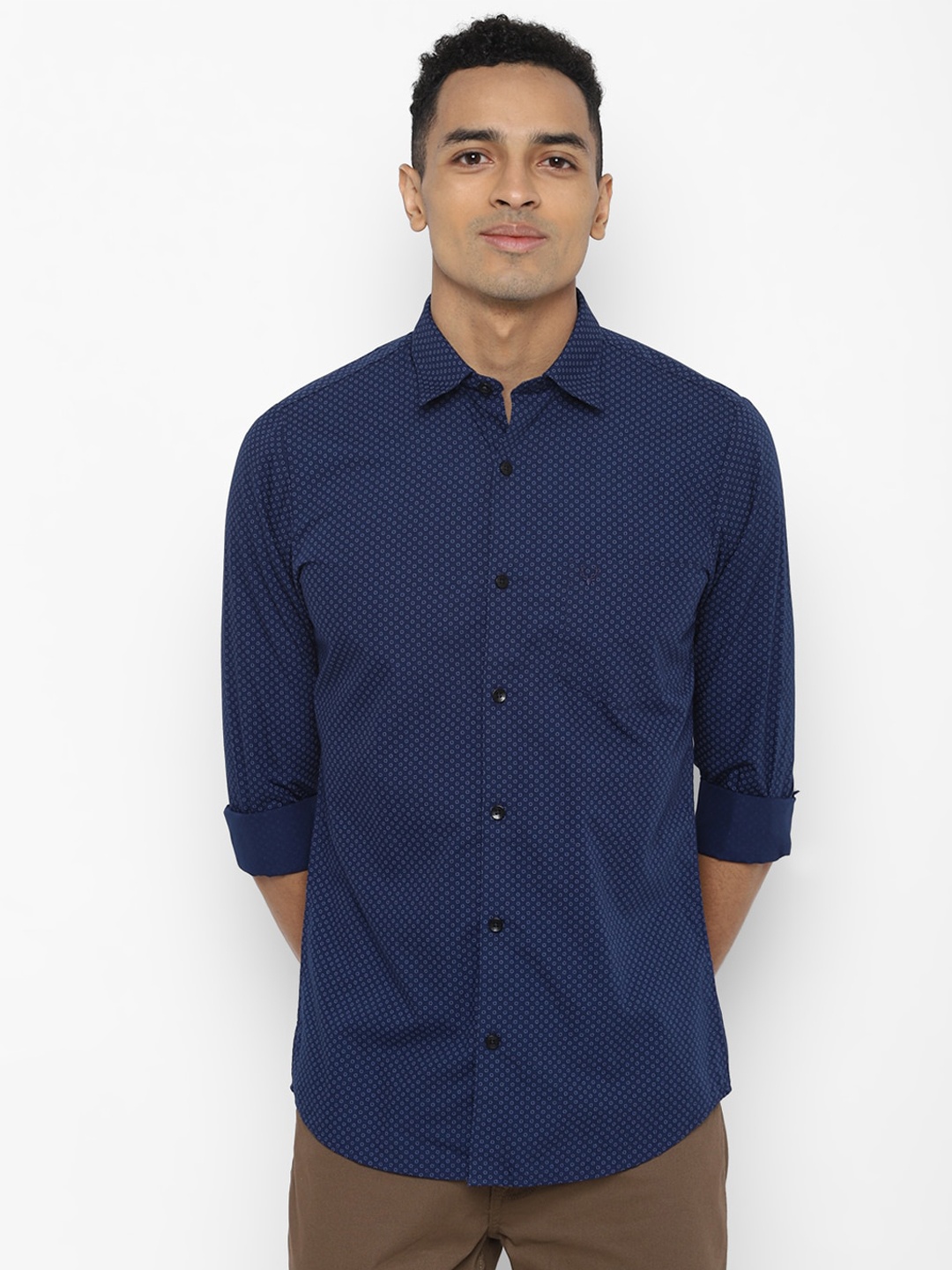 

Allen Solly Men Navy Blue Slim Fit Printed Casual Shirt