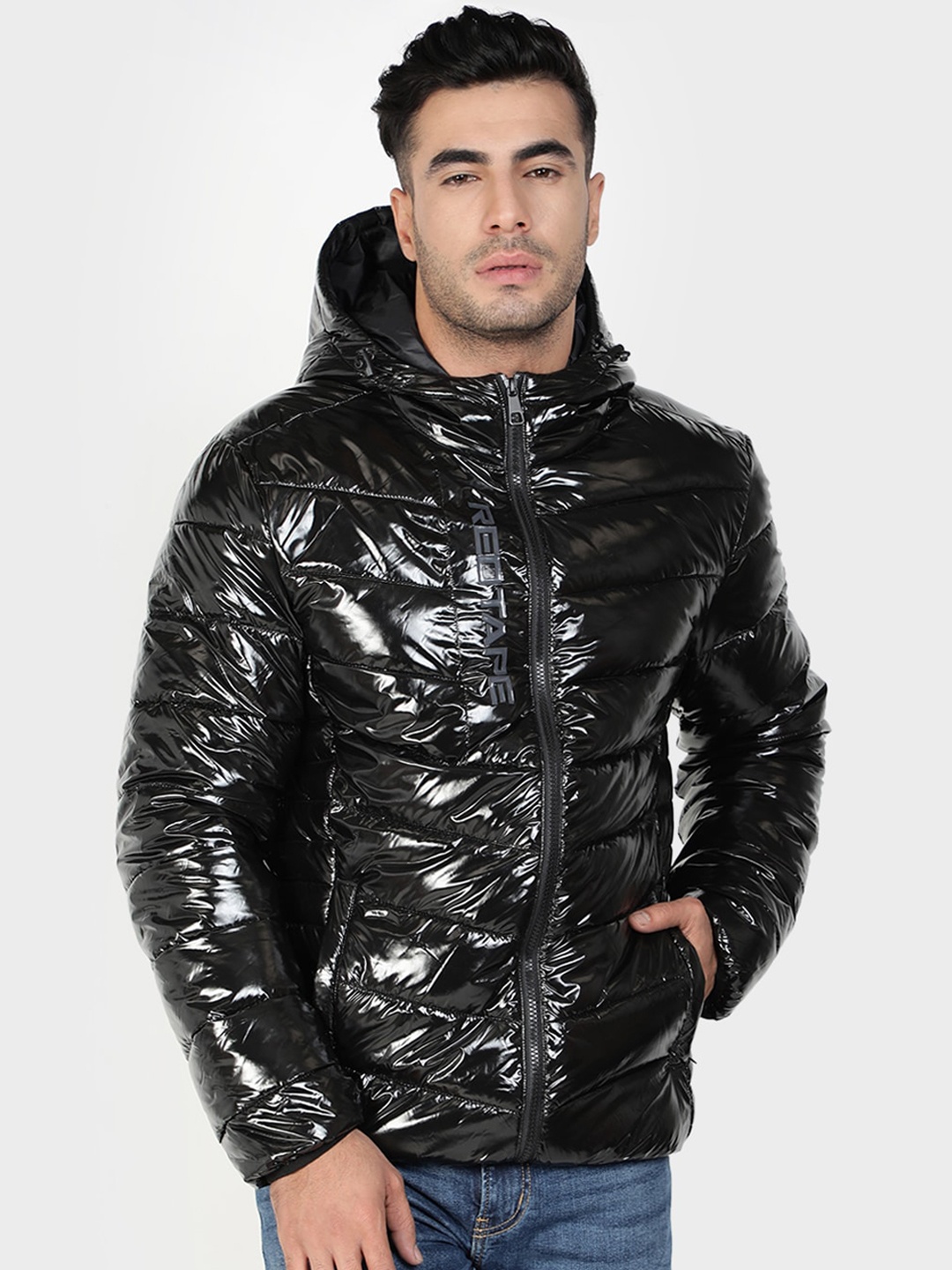 

Red Tape Men Black Printed Puffer Jacket